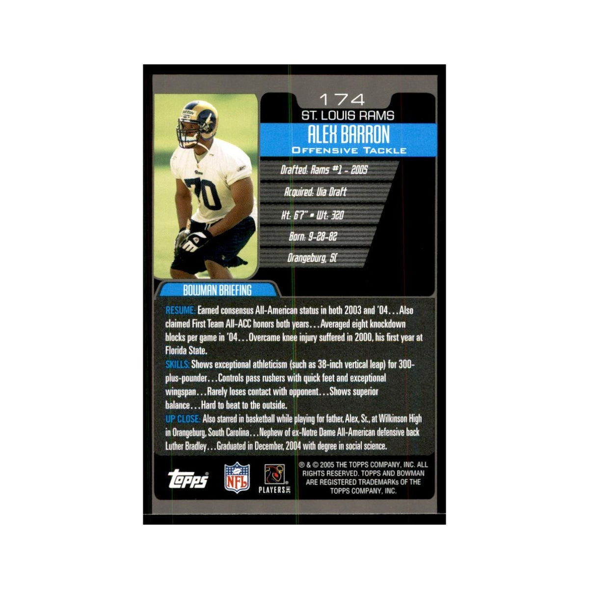2005 Bowman Alex Barron RC Football Cards #174