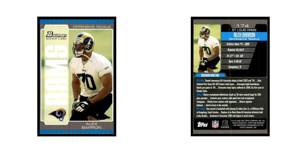 2005 Bowman Alex Barron RC Football Cards #174