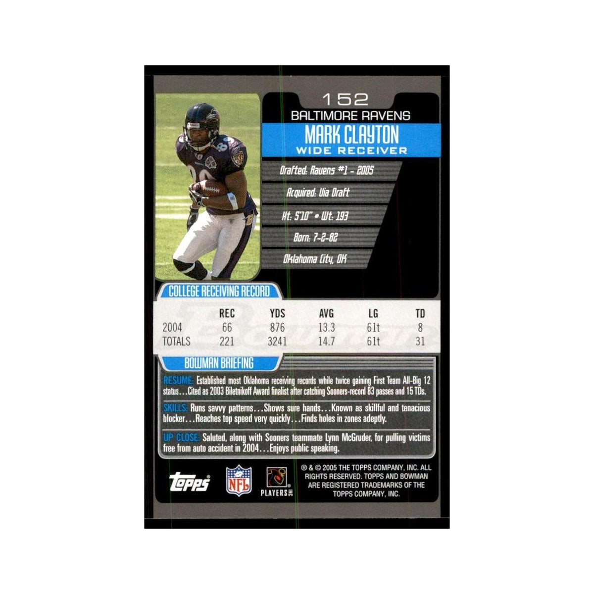 2005 Bowman Mark Clayton RC Football Cards #152
