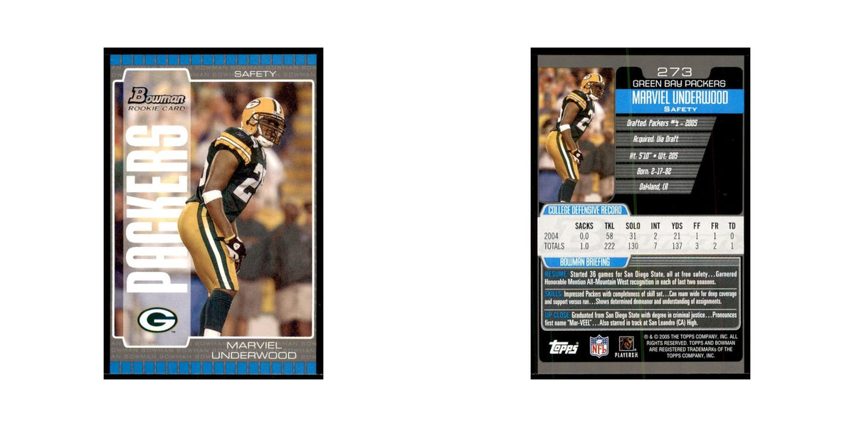 2005 Bowman Marviel Underwood RC Football Cards #273
