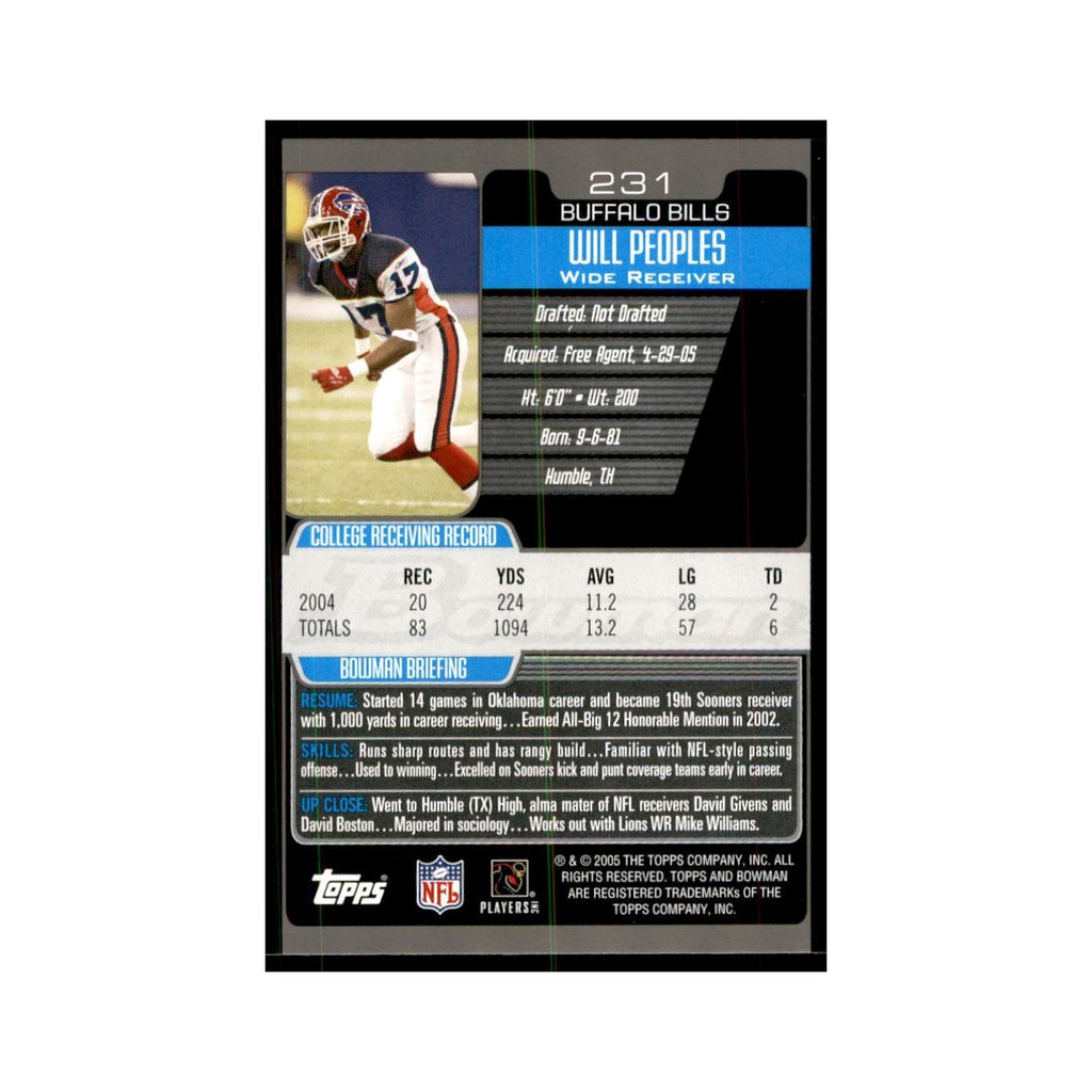 2005 Bowman Will Peoples RC Football Cards #231