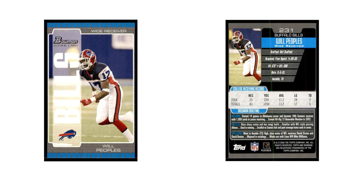 2005 Bowman Will Peoples RC Football Cards #231