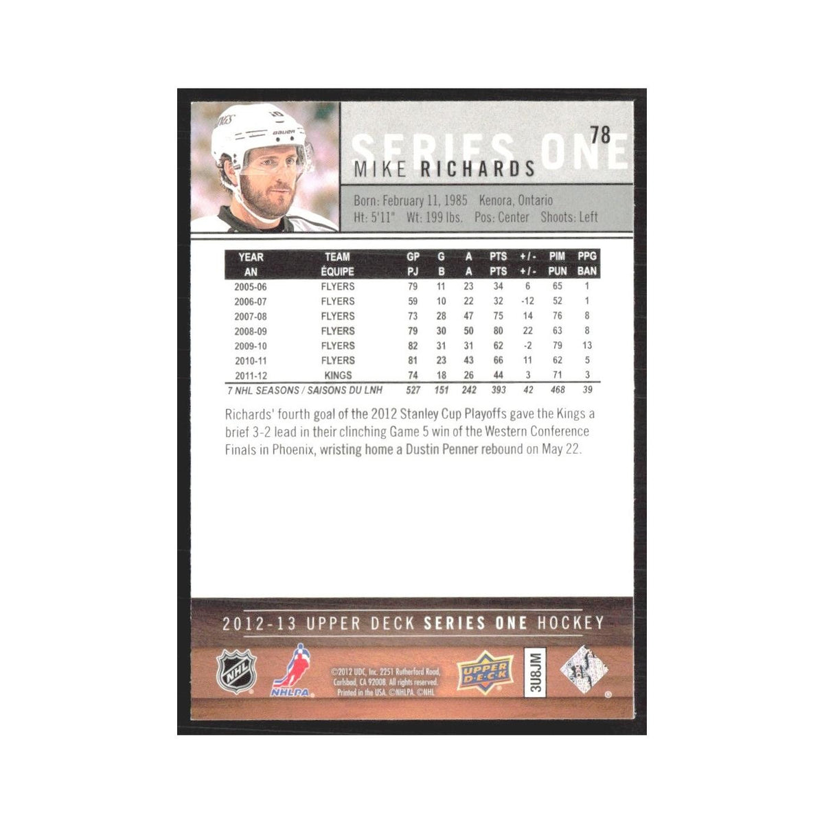 2012 Upper Deck Mike Richards Los Angeles Kings #78