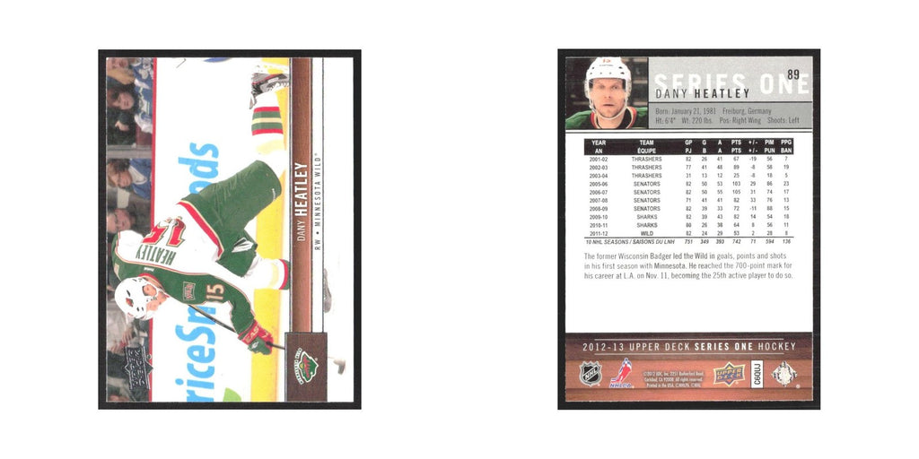 2012 Upper Deck Dany Heatley Minnesota Wild #89