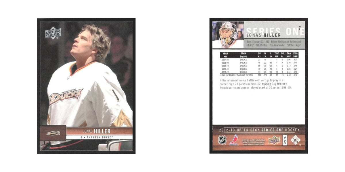 2012 Upper Deck Jonas Hiller Anaheim Ducks #7