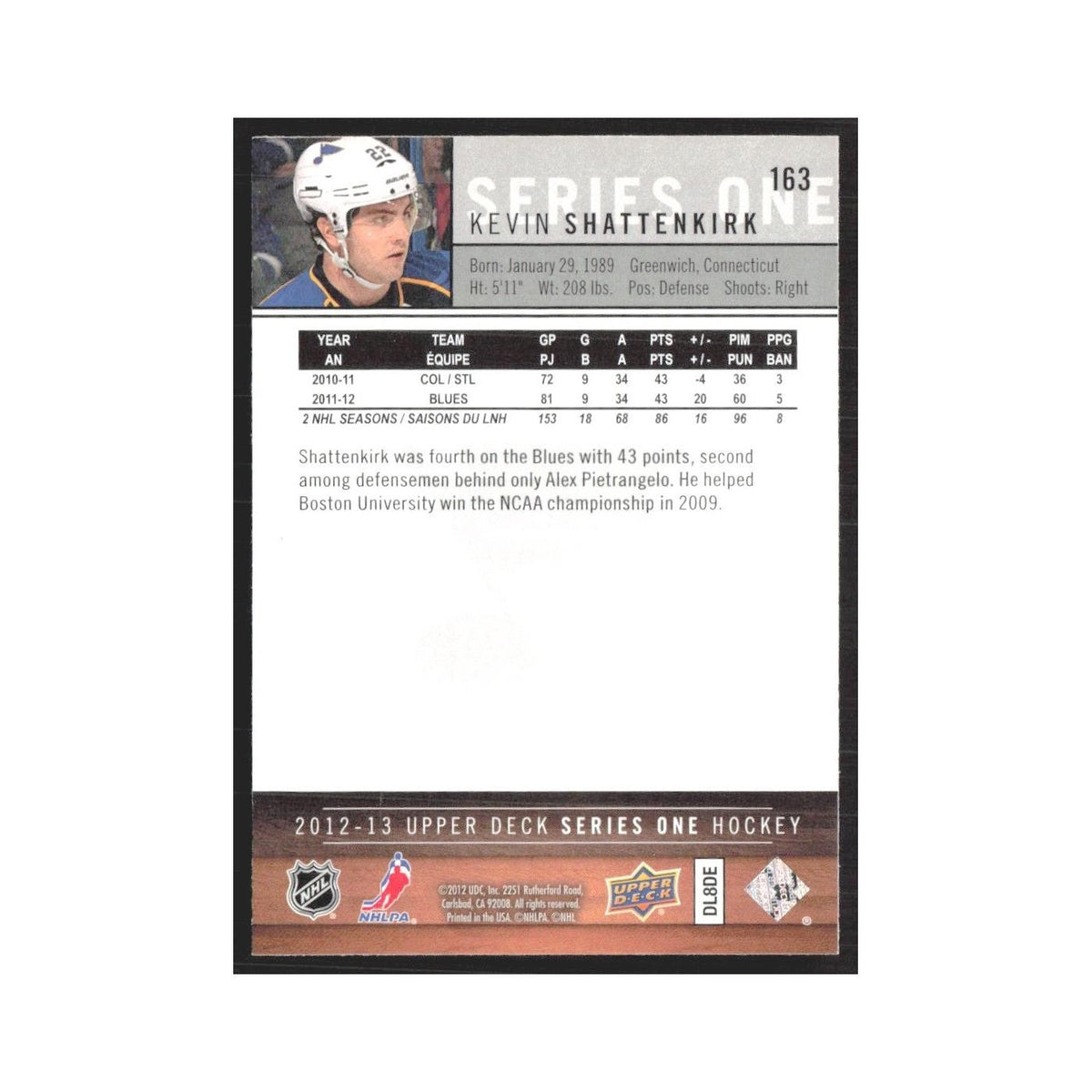 2012 Upper Deck Kevin Shattenkirk St. Louis Blues #163