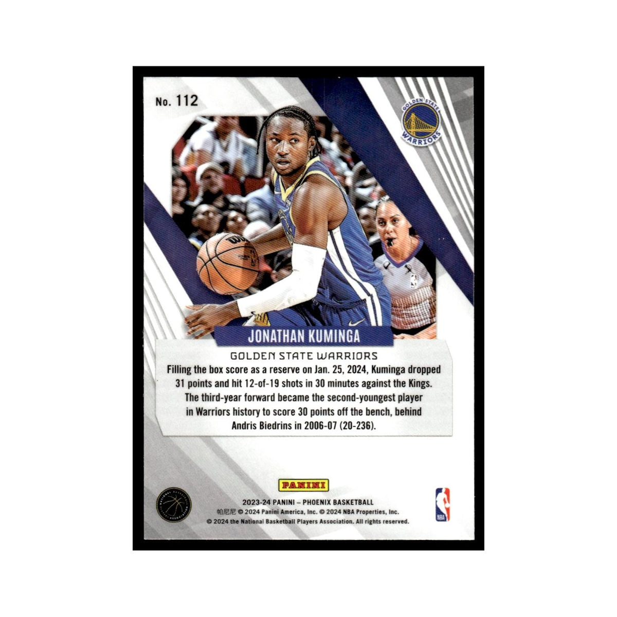 Jonathan Kuminga 2023 Panini Phoenix #112 Golden State Warriors NM