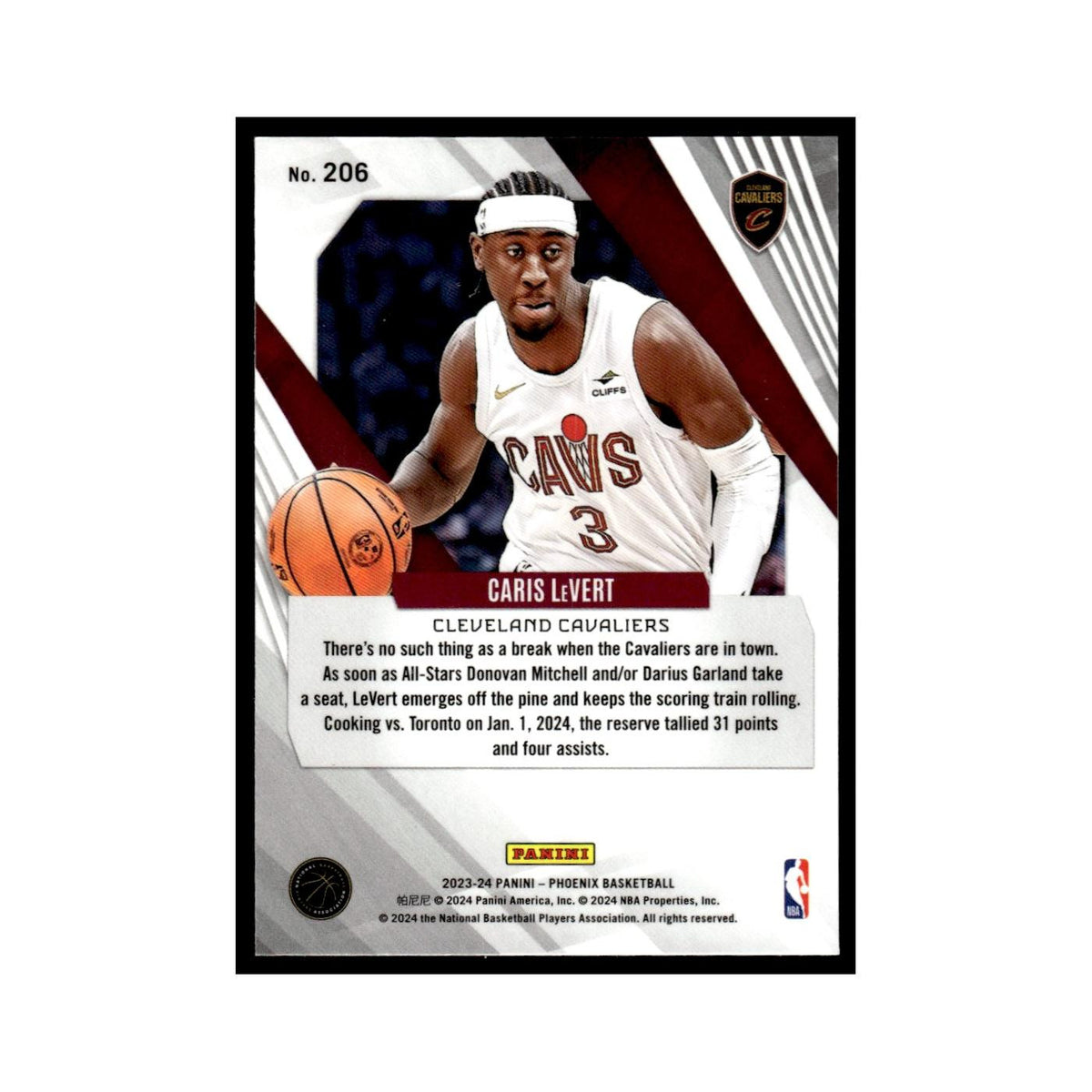 Caris LeVert 2023 Panini Phoenix #206 Cleveland Cavaliers Basketball Card NM