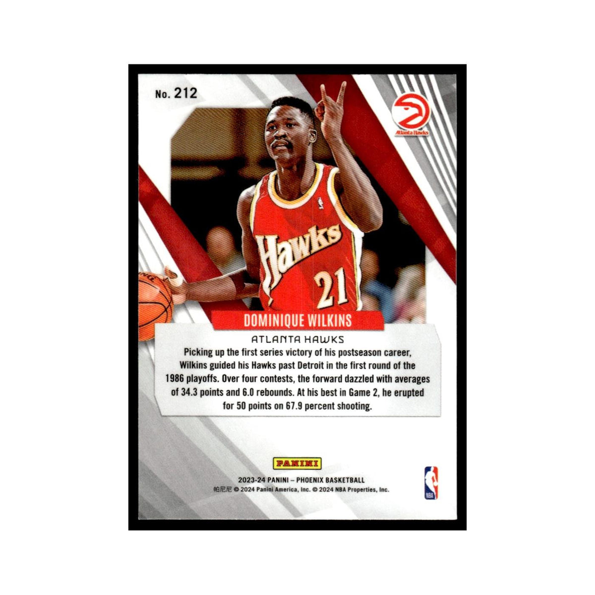 Dominique Wilkins 2023 Panini Phoenix #212 Atlanta Hawks Basketball Card NM