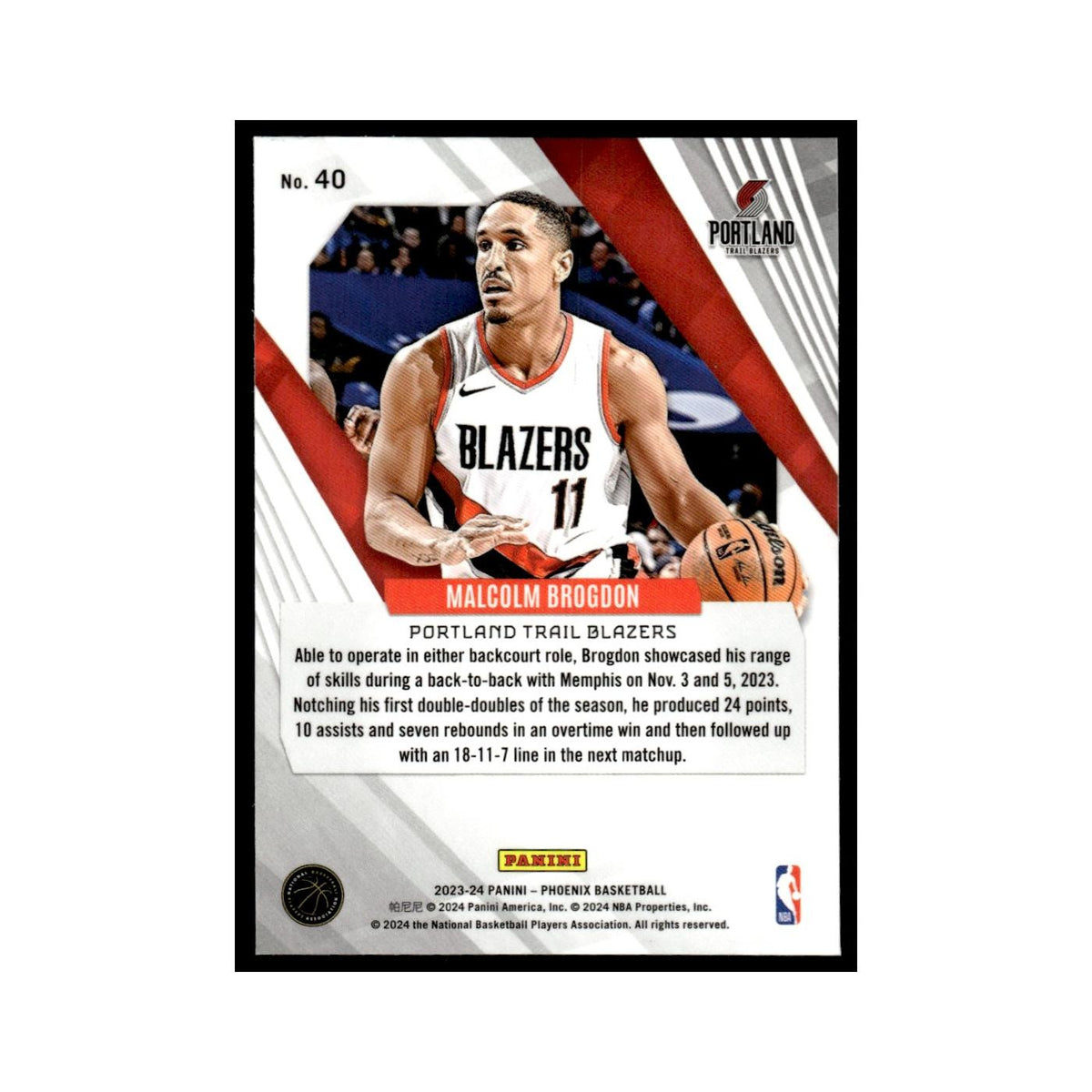 Malcolm Brogdon 2023 Panini Phoenix #40 Portland Trail Blazers NM