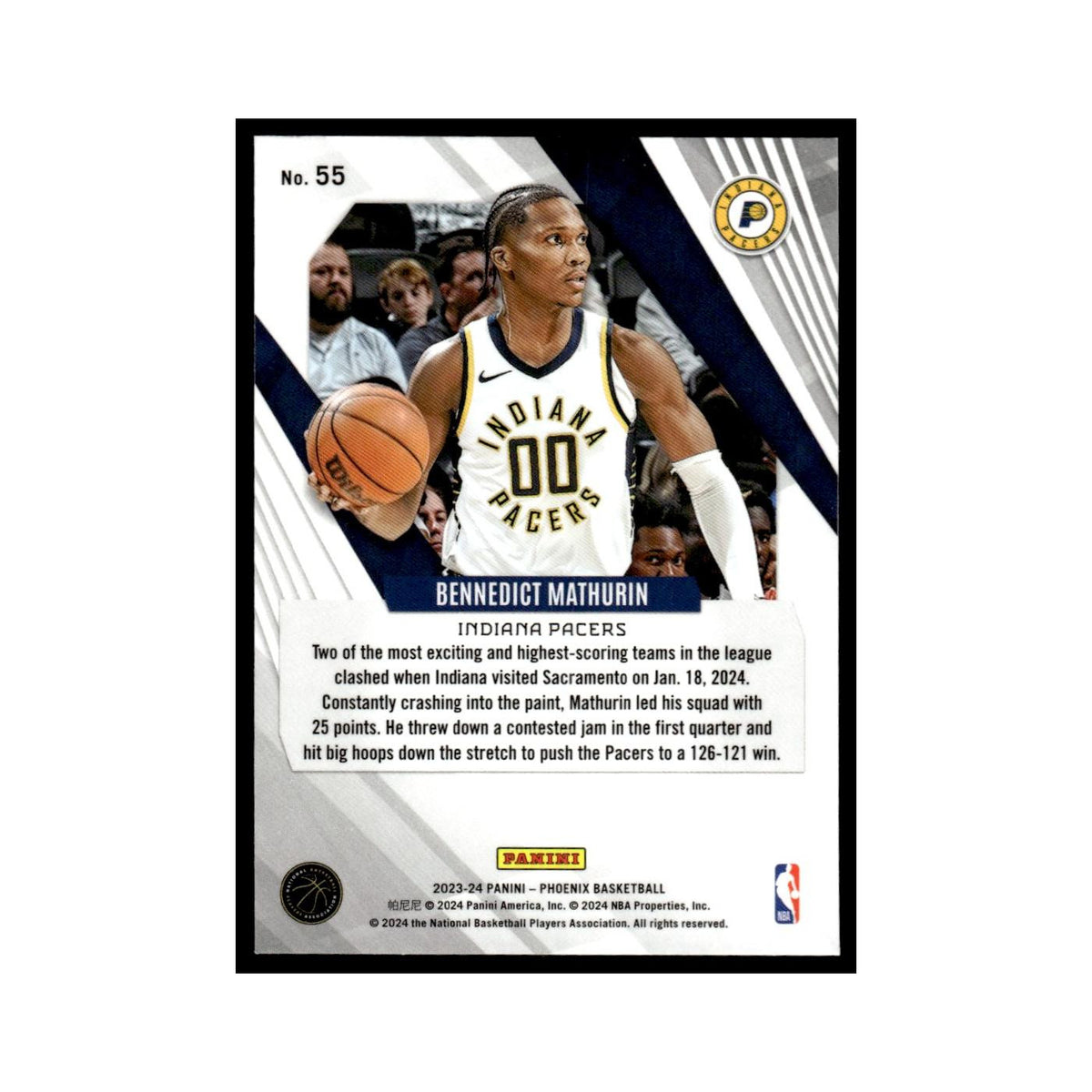 Bennedict Mathurin 2023 Panini Phoenix #55 Indiana Pacers Basketball Card NM