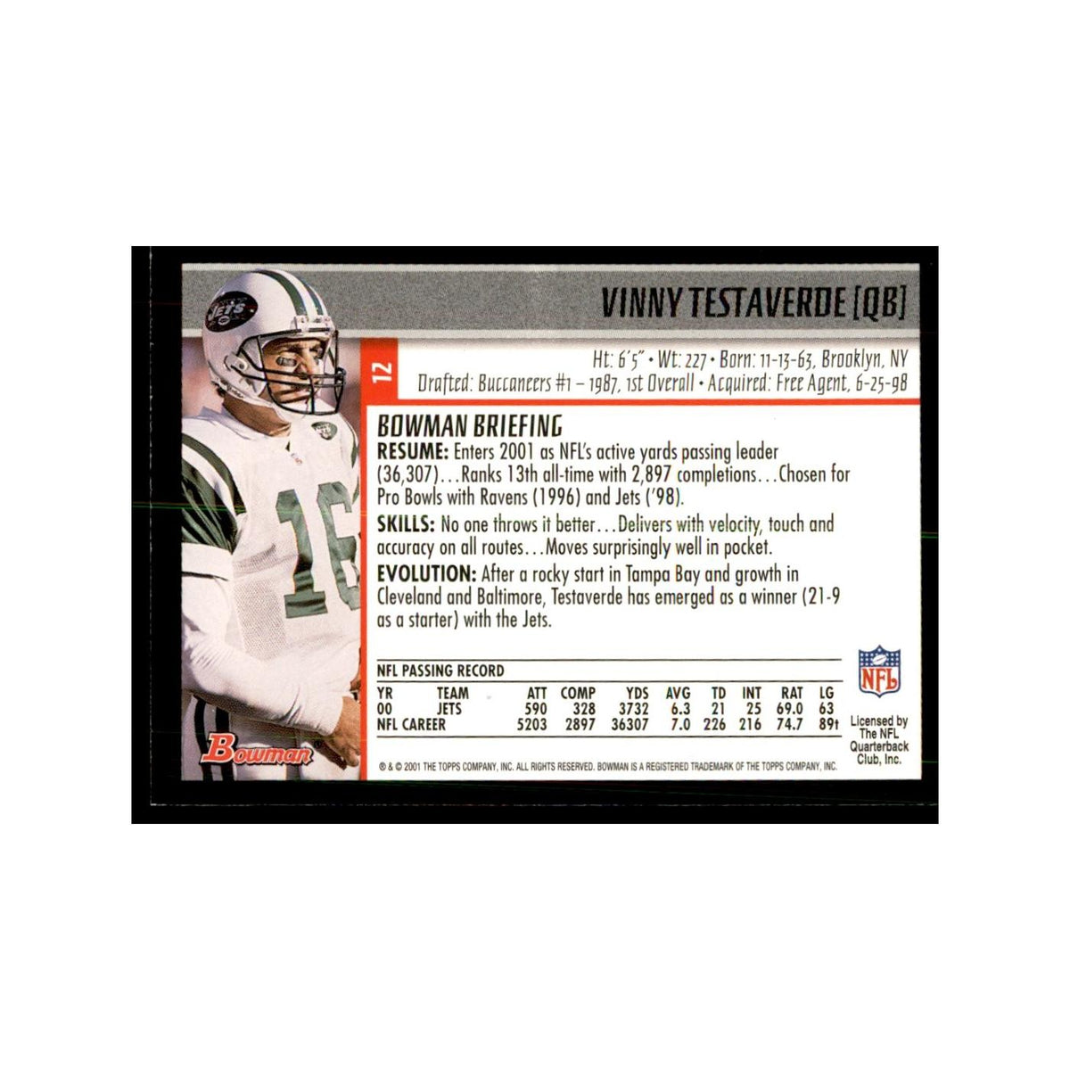 2001 Bowman Vinny Testaverde Football Cards #12