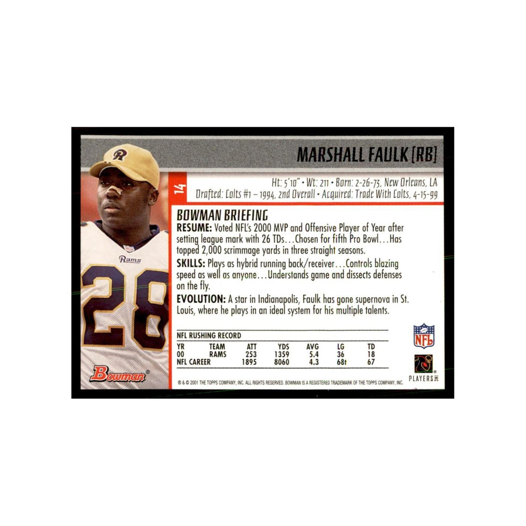 2001 Bowman Marshall Faulk Football Cards #14