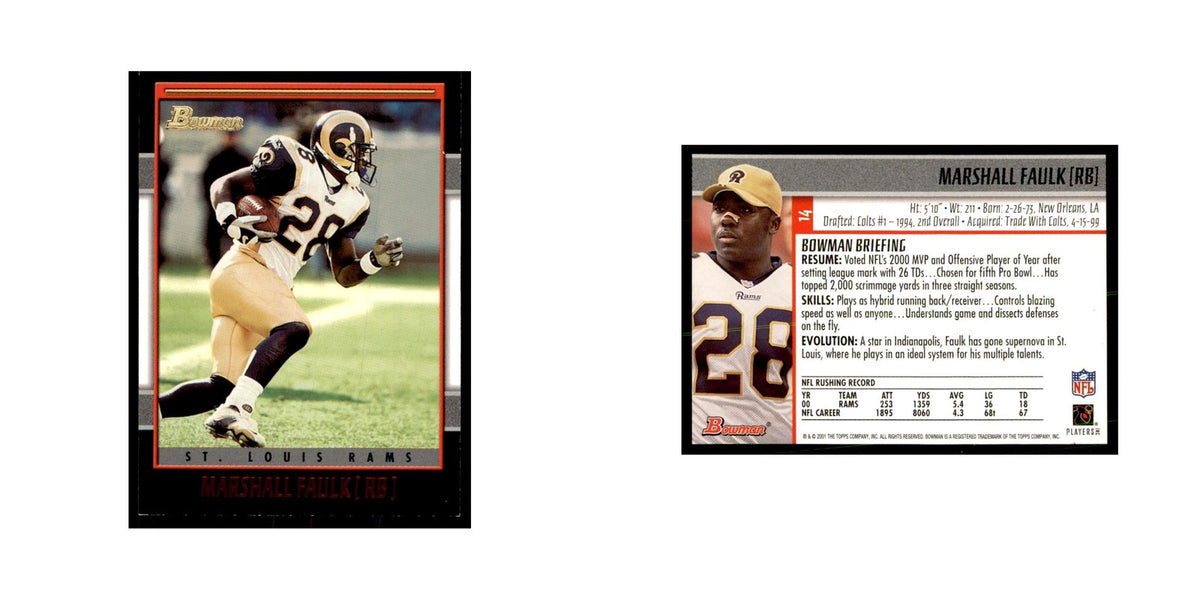 2001 Bowman Marshall Faulk Football Cards #14
