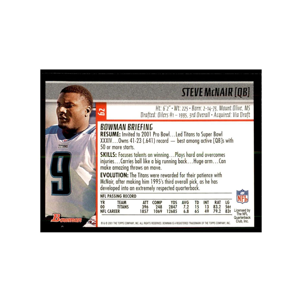 2001 Bowman Steve McNair Football Cards #62