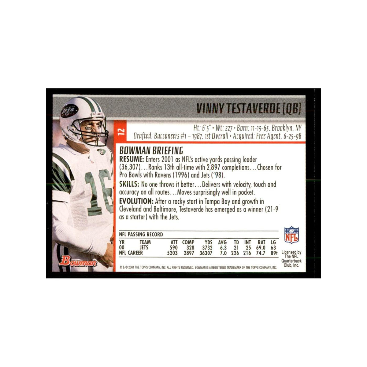 2001 Bowman Vinny Testaverde Football Cards #12