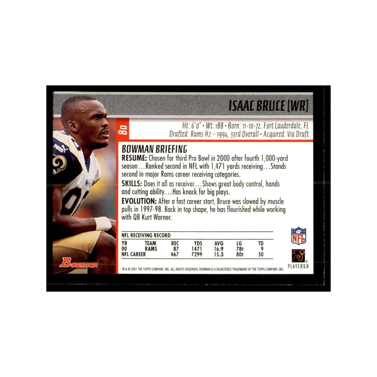 2001 Bowman Isaac Bruce Football Cards #80