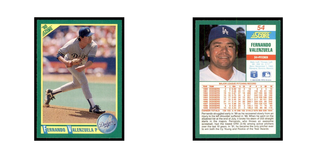 1990 Score Fernando Valenzuela Baseball Cards #54