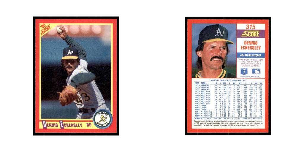 1990 Score Dennis Eckersley Baseball Cards #315