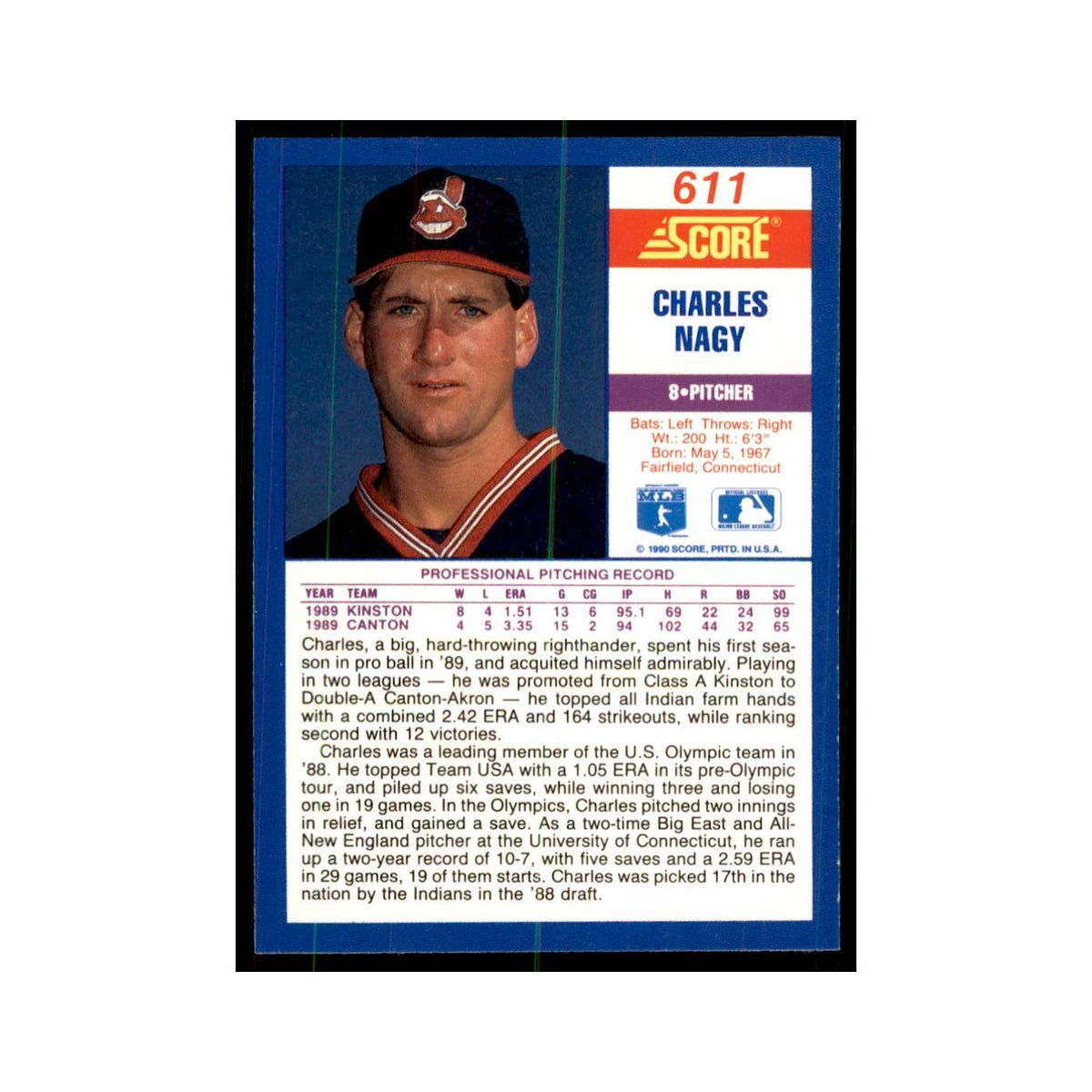 1990 Score Charles Nagy RC Baseball Cards #611