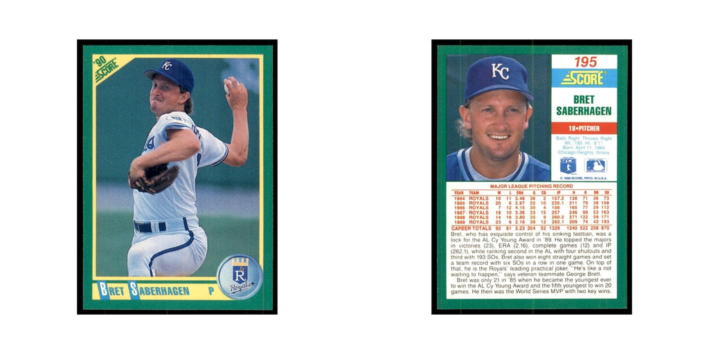 1990 Score Bret Saberhagen Baseball Cards #195
