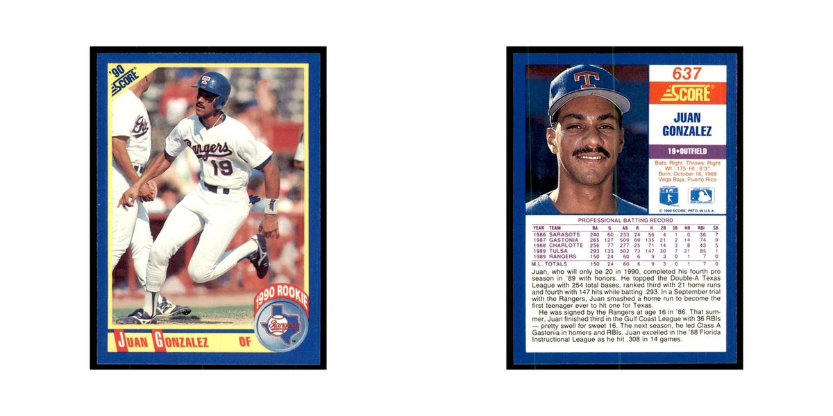 1990 Score Juan Gonzalez RC Baseball Cards #637