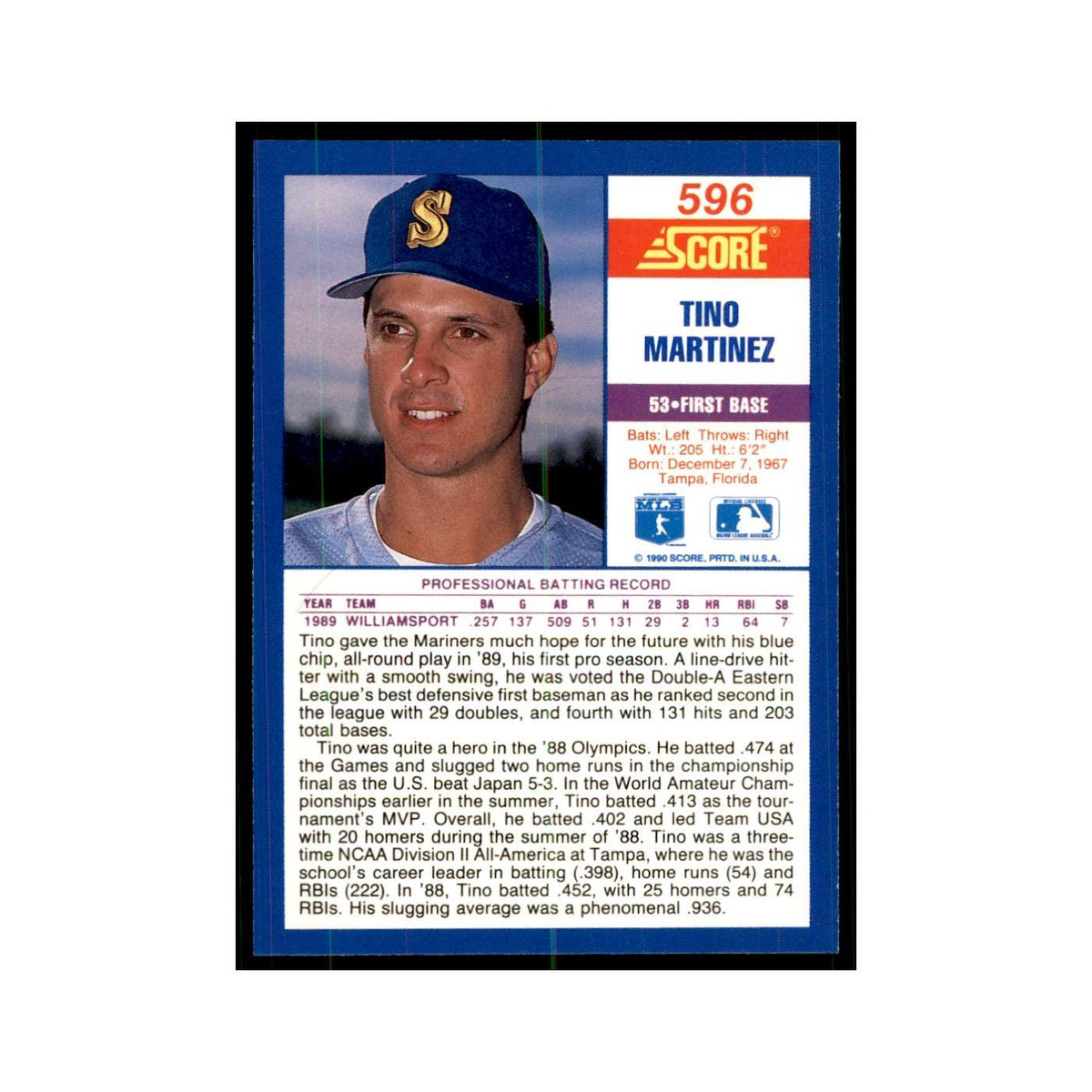 1990 Score Tino Martinez RC Baseball Cards #596