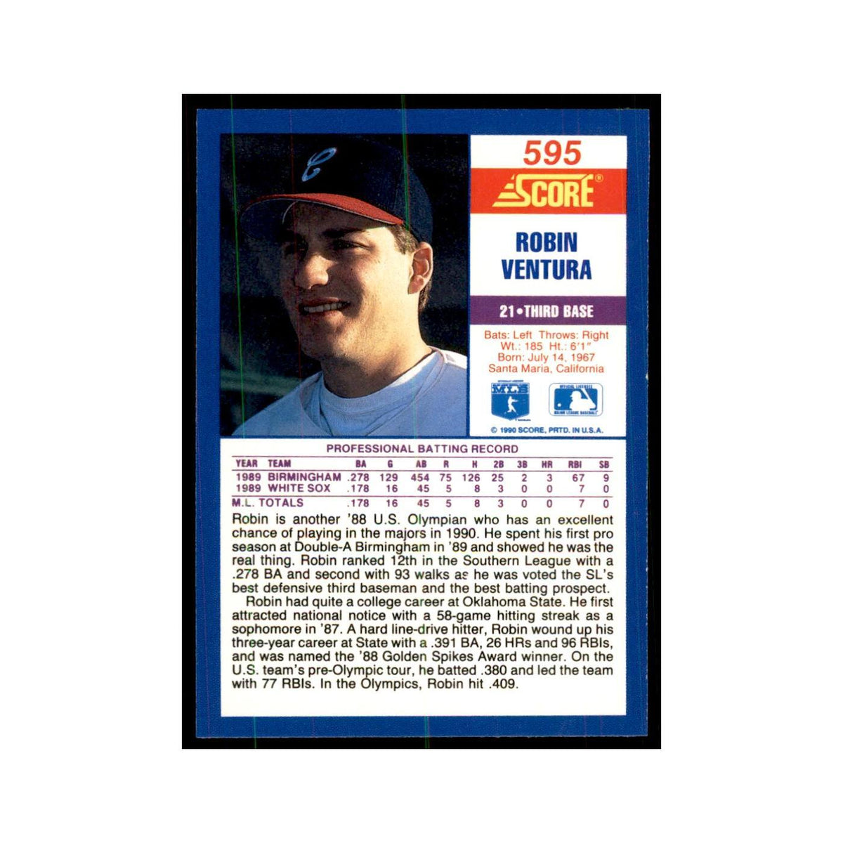 1990 Score Robin Ventura RC Baseball Cards #595