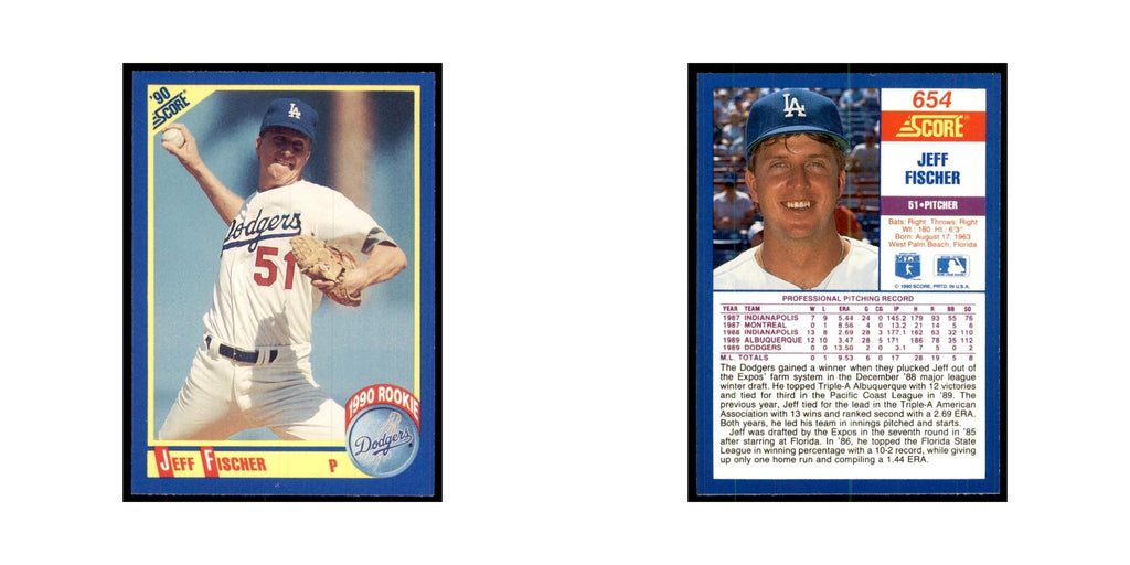 1990 Score Jeff Fischer RC Baseball Cards #654