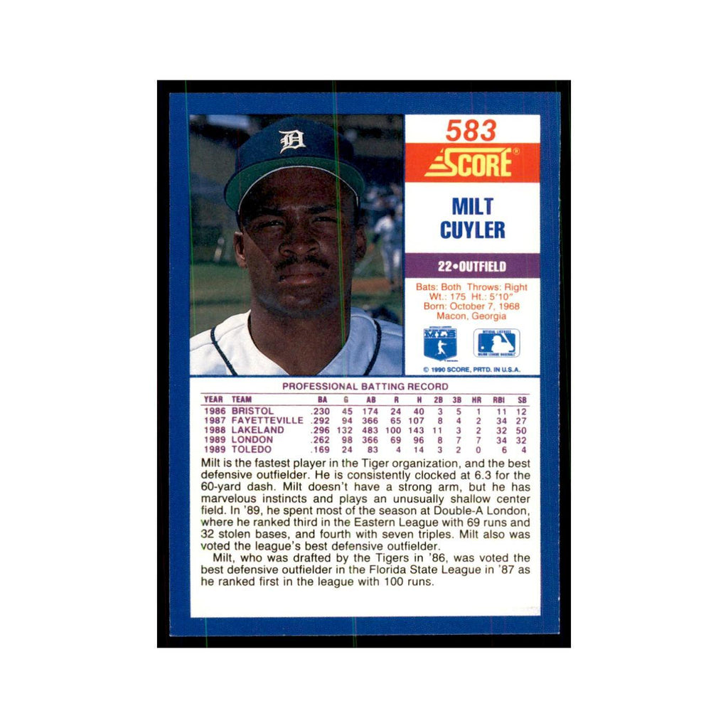 1990 Score Milt Cuyler RC Baseball Cards #583