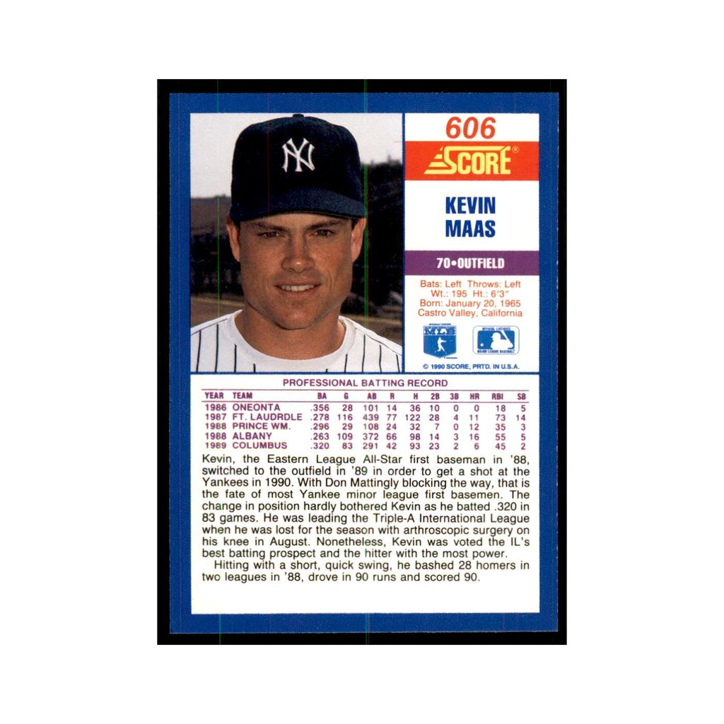 1990 Score Kevin Maas RC Baseball Cards #606