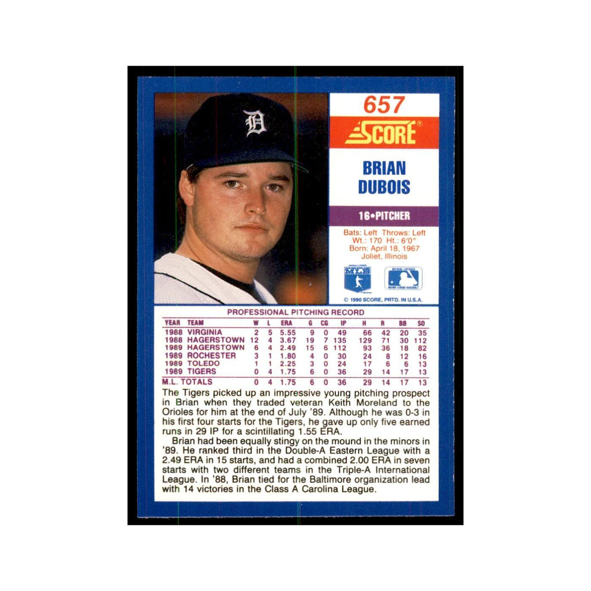 1990 Score Brian DuBois RC Baseball Cards #657