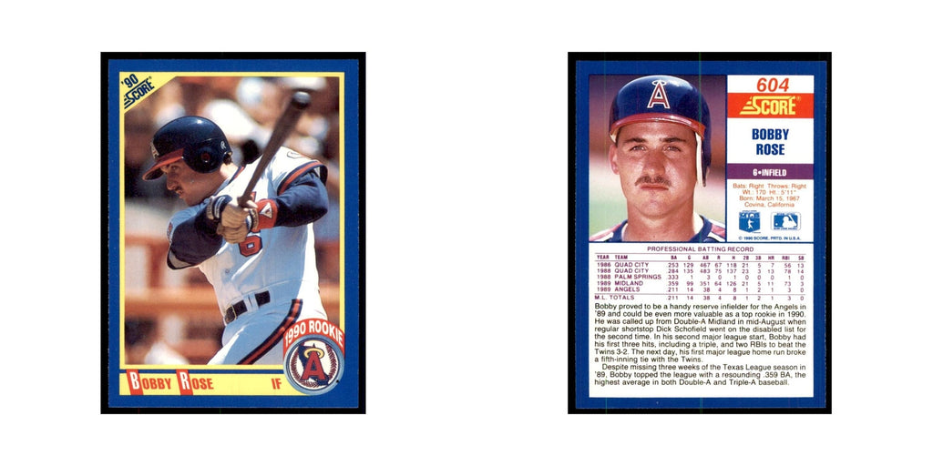 1990 Score Bobby Rose RC Baseball Cards #604