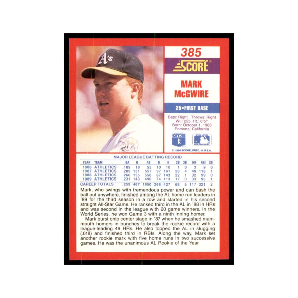 1990 Score Mark McGwire Baseball Cards #385