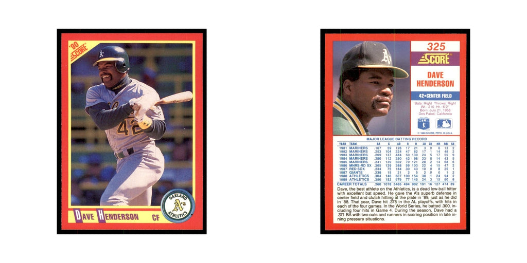 1990 Score Dave Henderson Baseball Cards #325