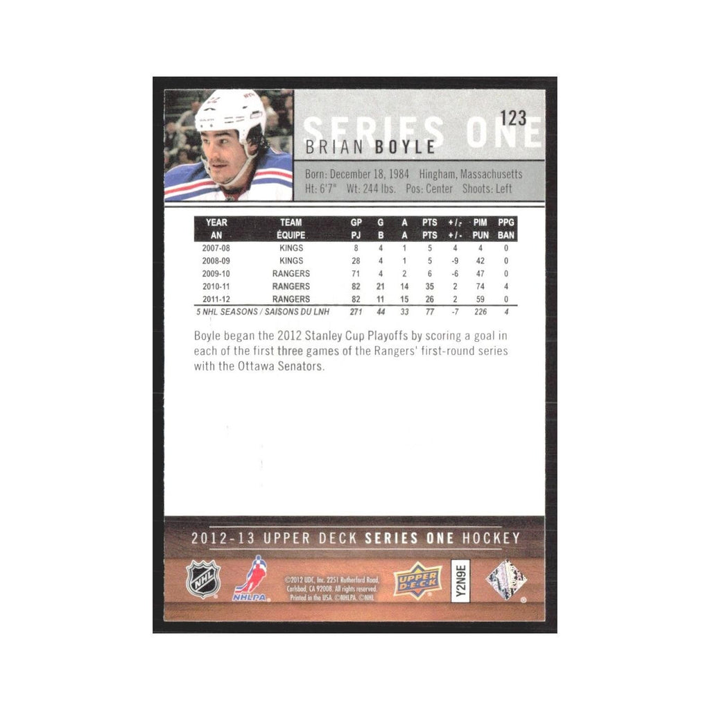 2012 Upper Deck Brian Boyle New York Rangers #123