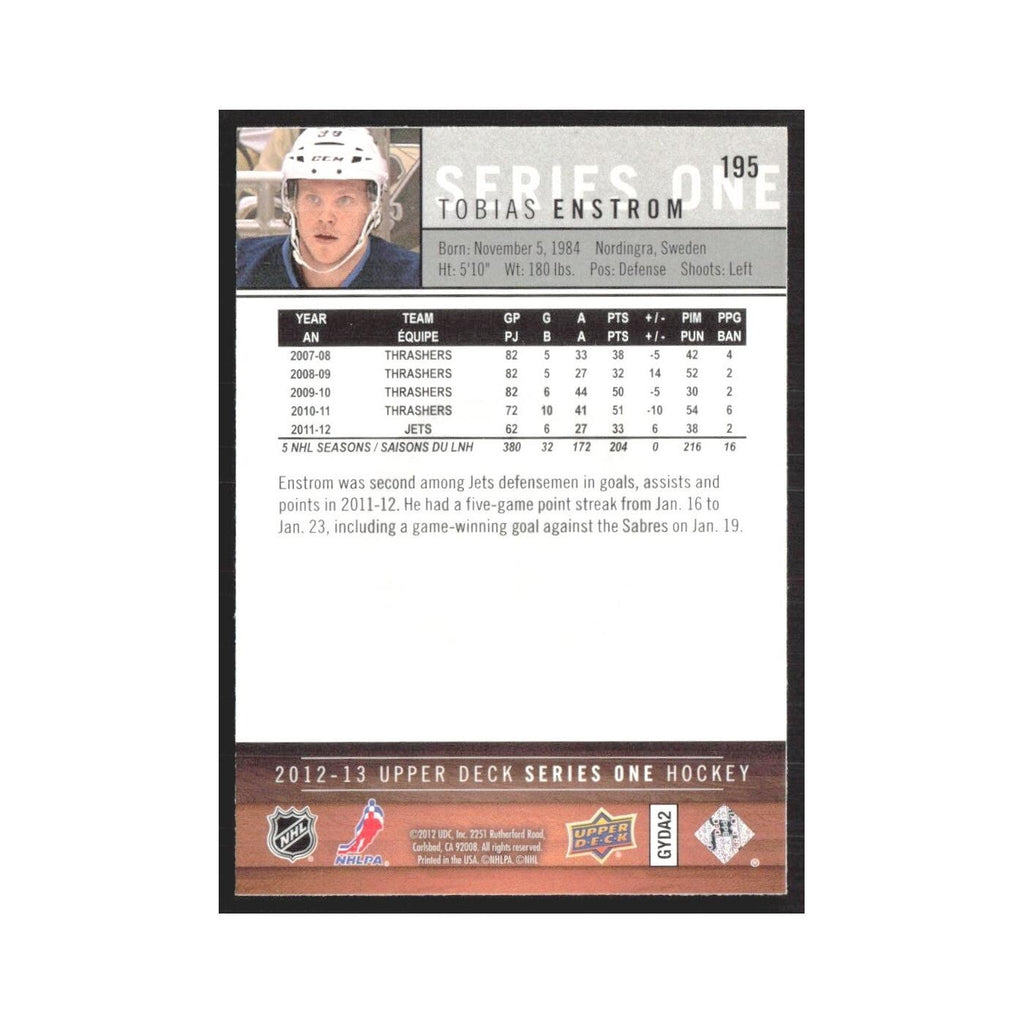 2012 Upper Deck Tobias Enstrom Winnipeg Jets #195