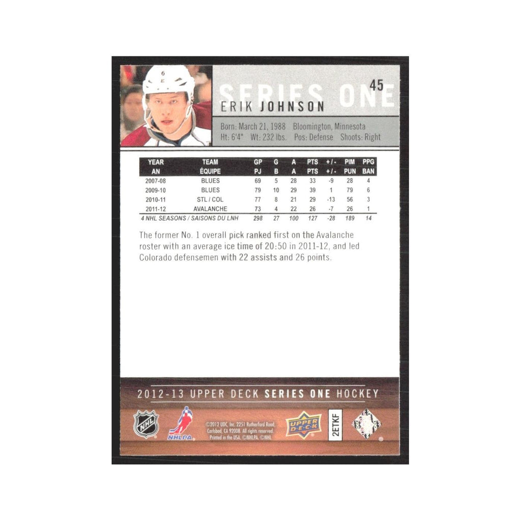2012 Upper Deck Erik Johnson Colorado Avalanche #45