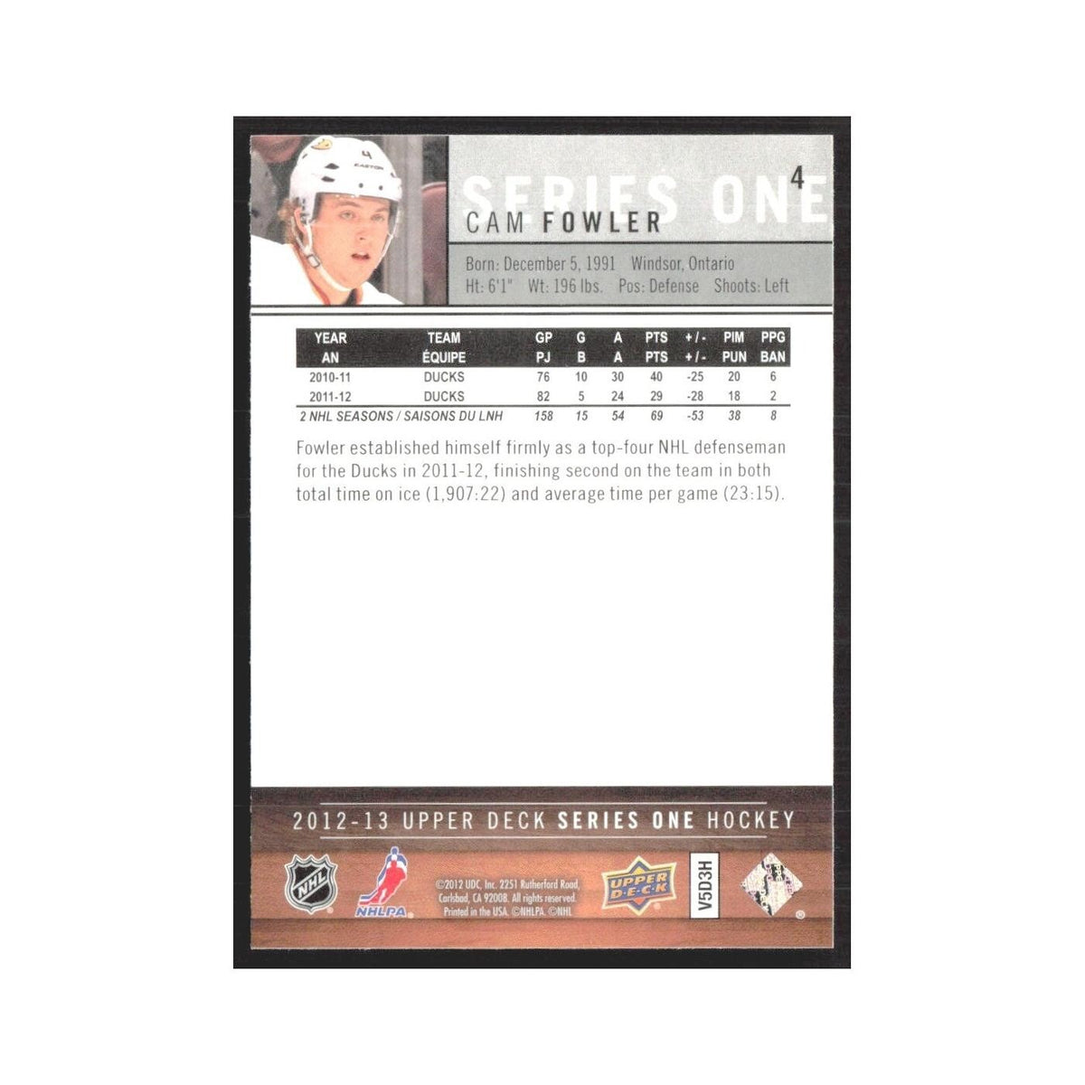 2011 Upper Deck Cam Fowler Anaheim Ducks #5