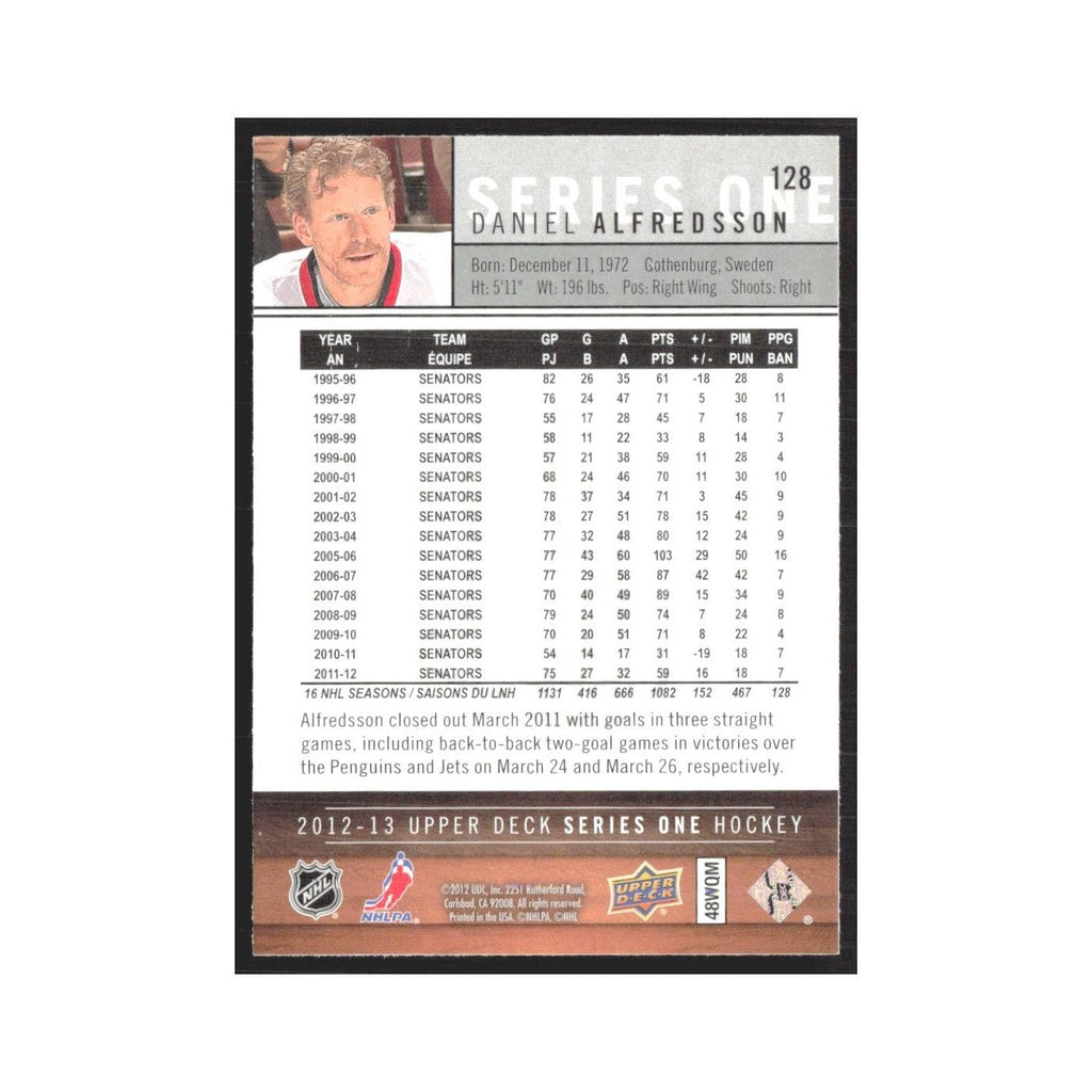2012 Upper Deck Daniel Alfredsson Ottawa Senators #152