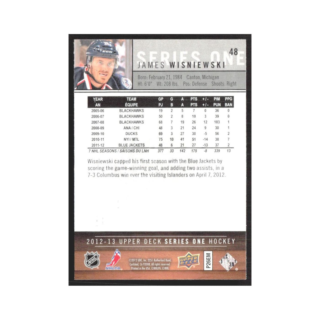 2012 Upper Deck James Wisniewski Columbus Blue Jackets #48