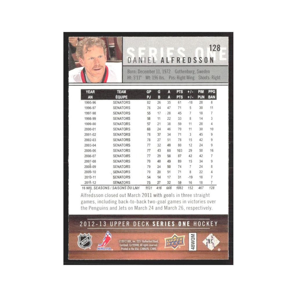 2012 Upper Deck Daniel Alfredsson Ottawa Senators #128