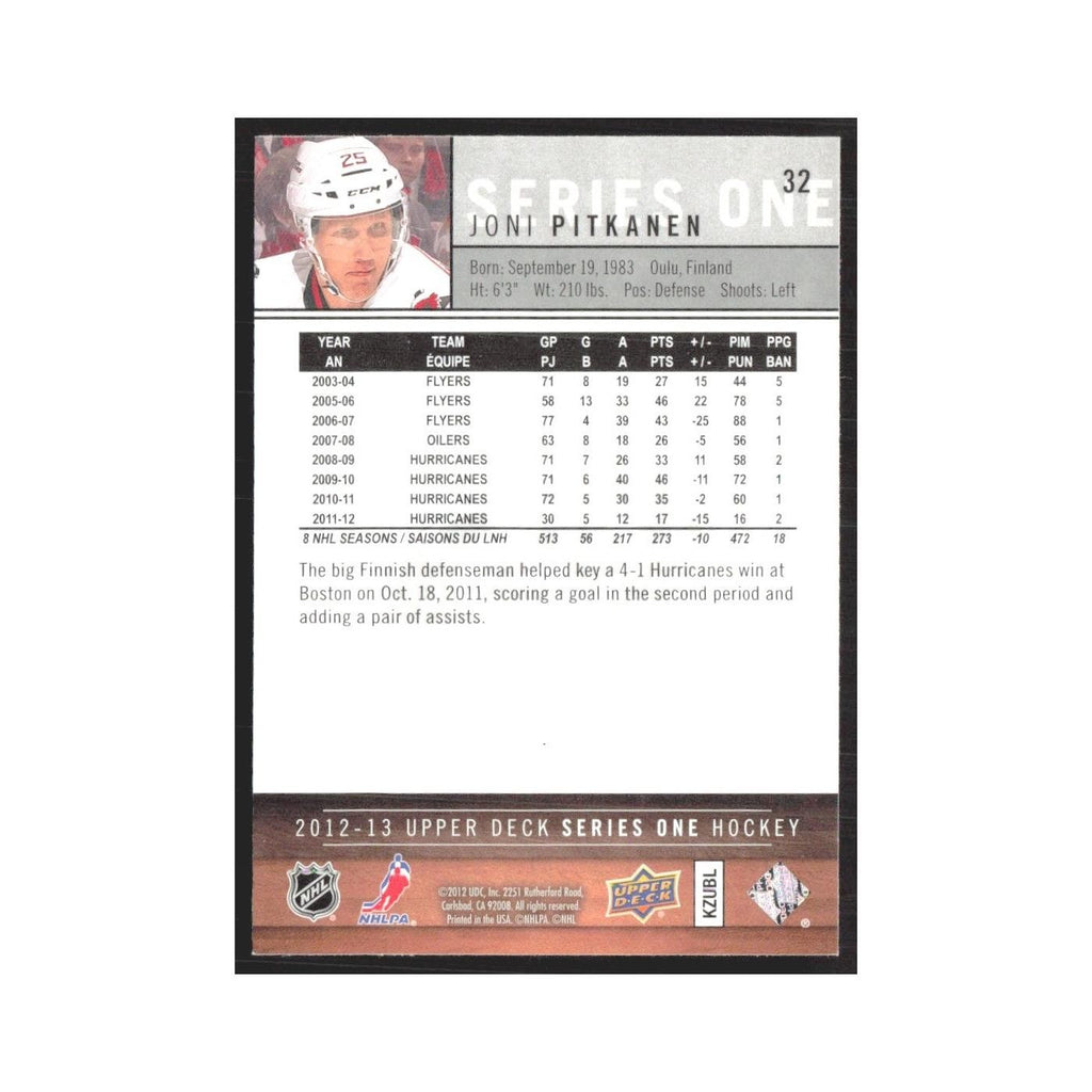 2012 Upper Deck Joni Pitkanen Carolina Hurricanes #32