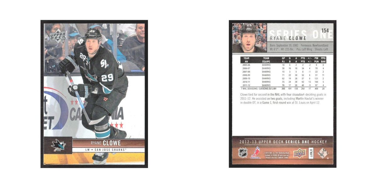 2012 Upper Deck Ryane Clowe San Jose Sharks #154