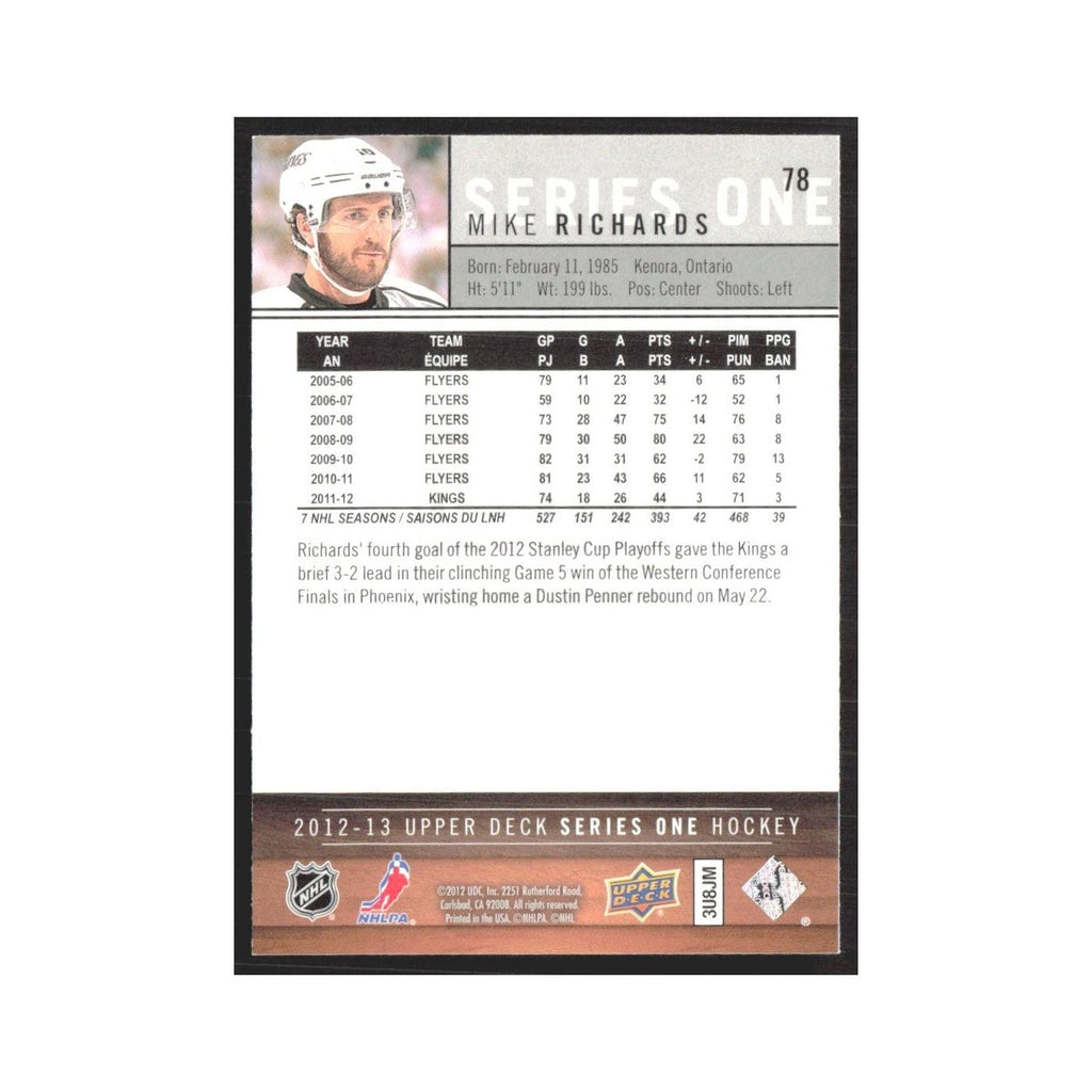 2012 Upper Deck Mike Richards Los Angeles Kings #78