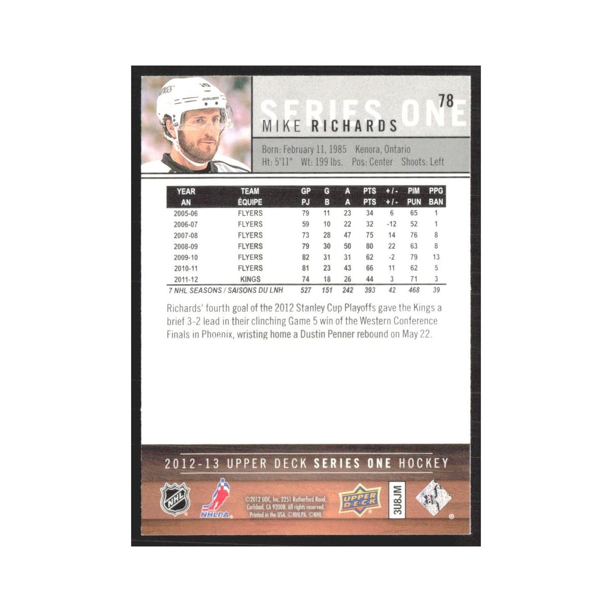 2012 Upper Deck Mike Richards Los Angeles Kings #78