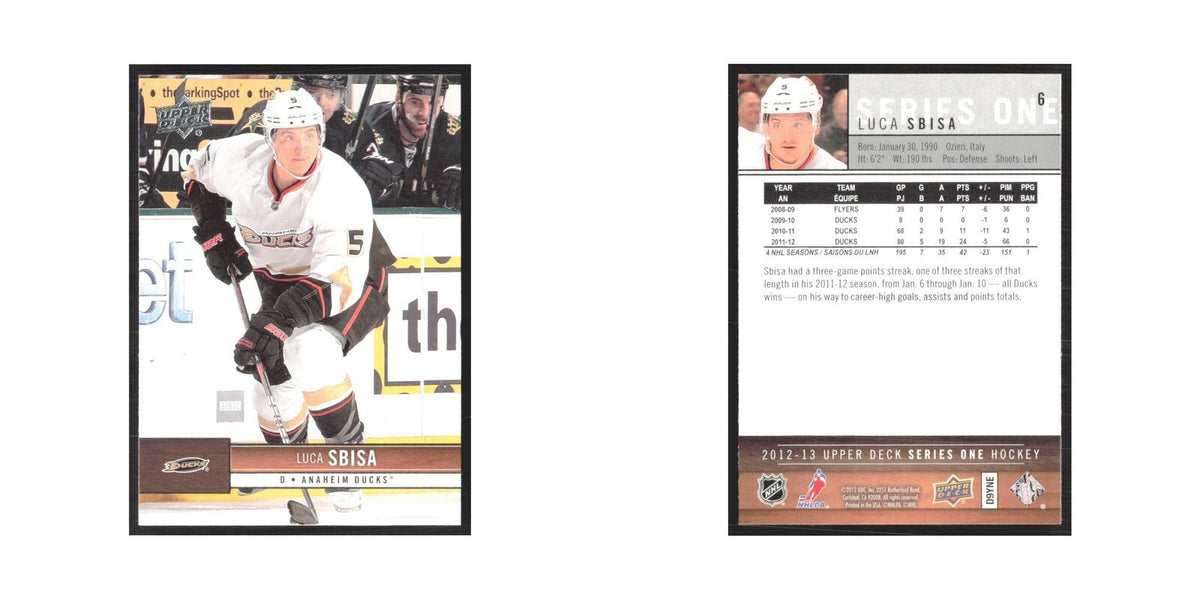 2012 Upper Deck Luca Sbisa Anaheim Ducks #6