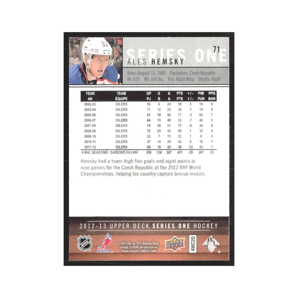 2012 Upper Deck Ales Hemsky Edmonton Oilers #71