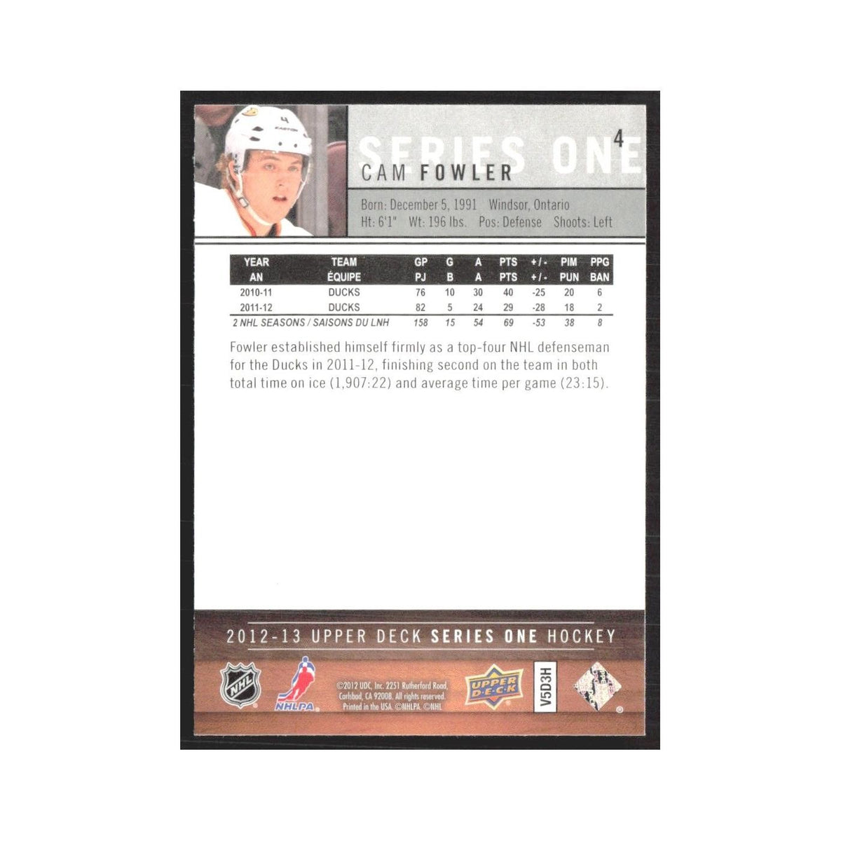 2012 Upper Deck Cam Fowler Anaheim Ducks #4