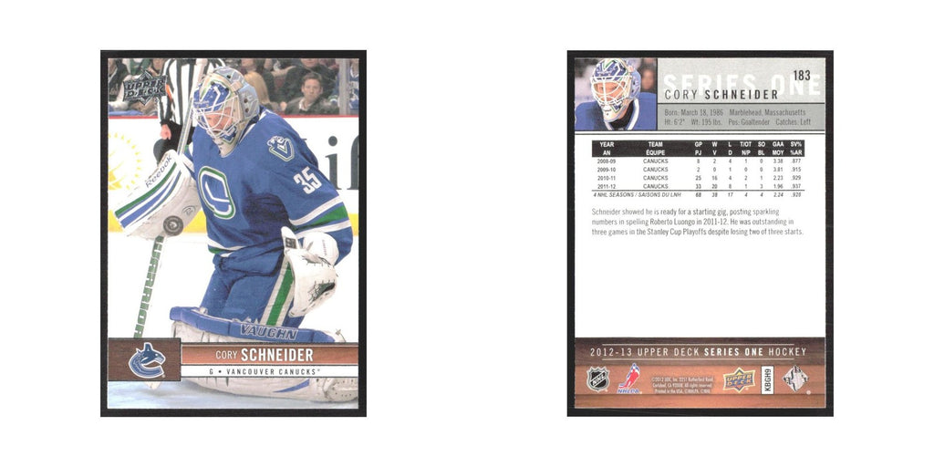 2012 Upper Deck Cory Schneider Vancouver Canucks #183
